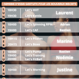 image : GRILLE HORAIRE : INSCRIVEZ-VOUS ET BENEFICIEZ D'UNE SEMAINE GRATUITE !